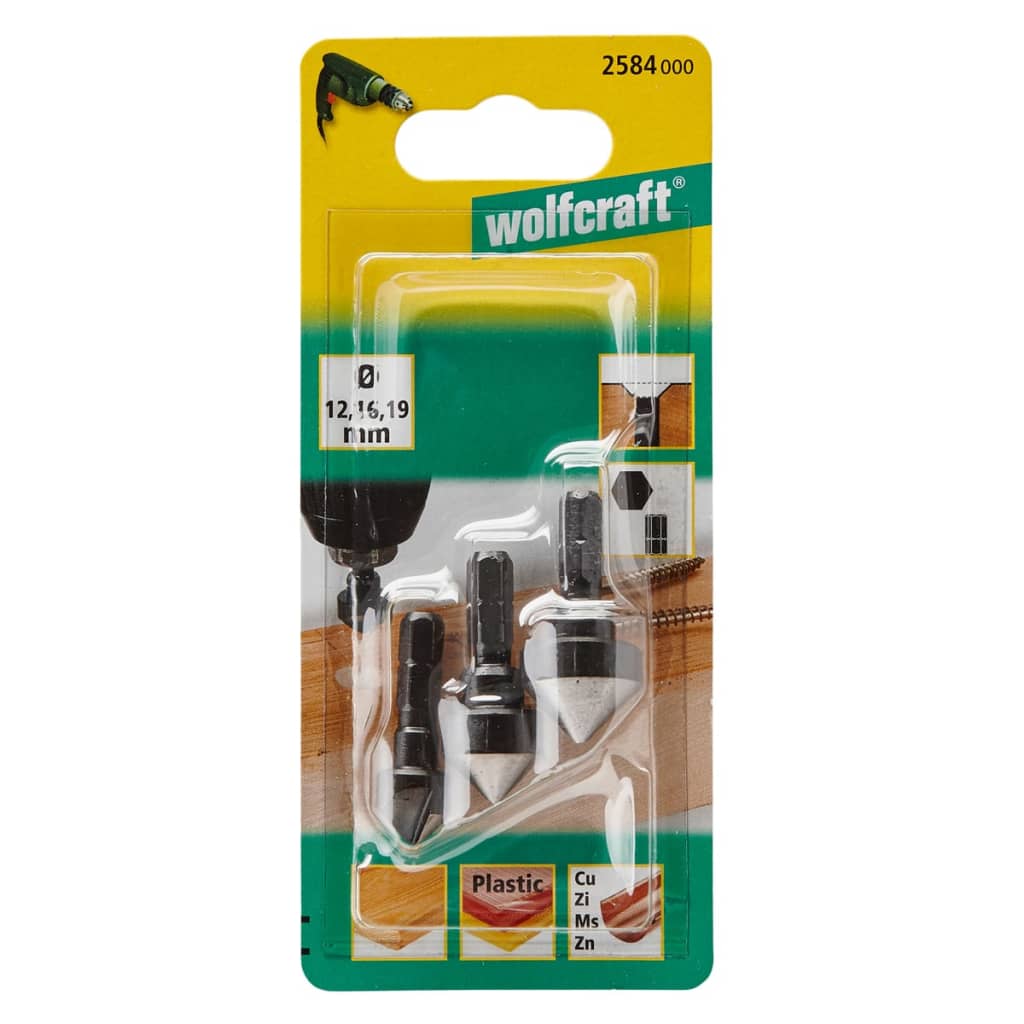 wolfcraft 3-tlg. Versenkbohrer-Set Stahl 2584000