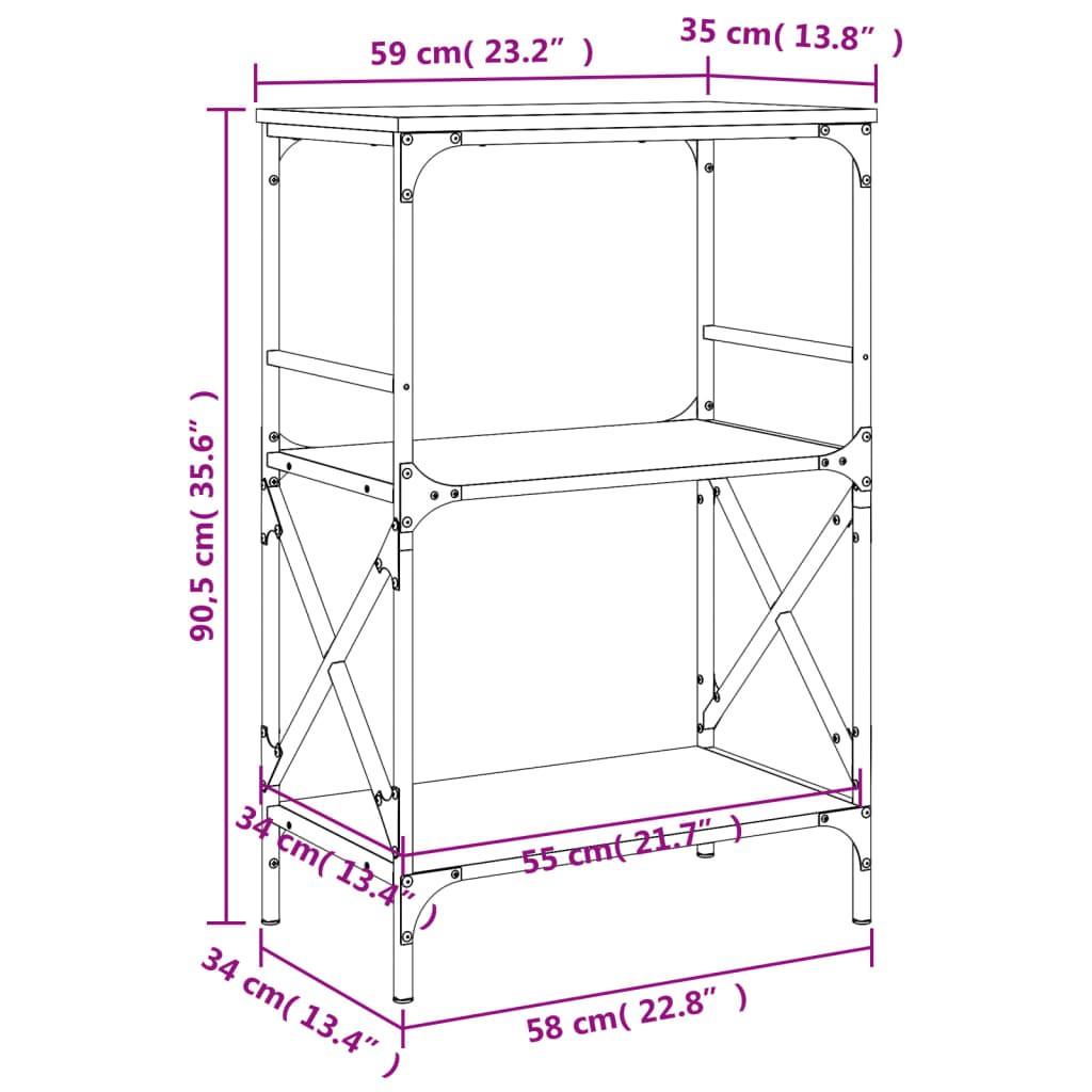 vidaXL Bücherregal 3 Böden Schwarz 59x35x90,5 cm Holzwerkstoff