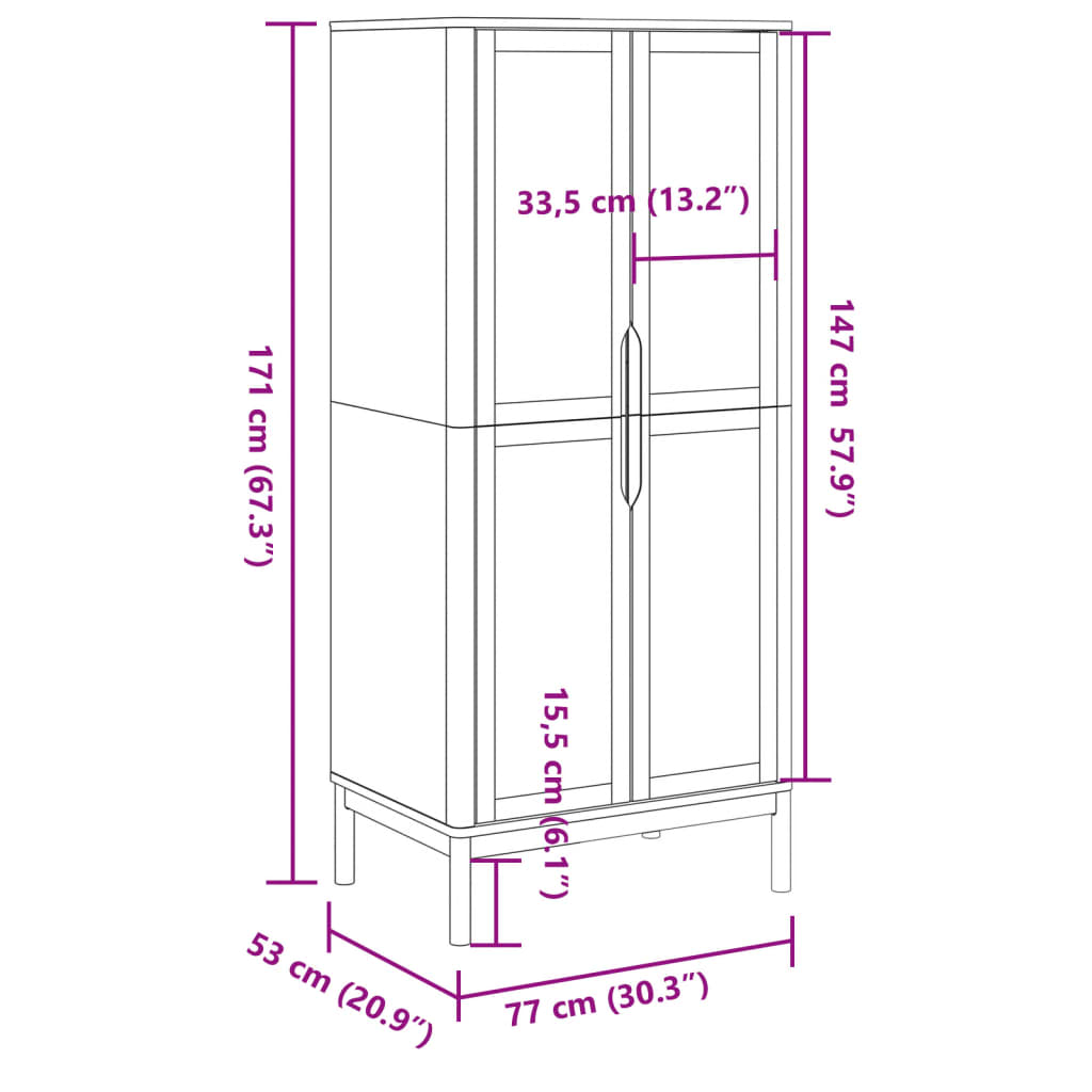 vidaXL Kleiderschrank FLORO Wachsbraun 77x53x171 cm Massivholz Kiefer