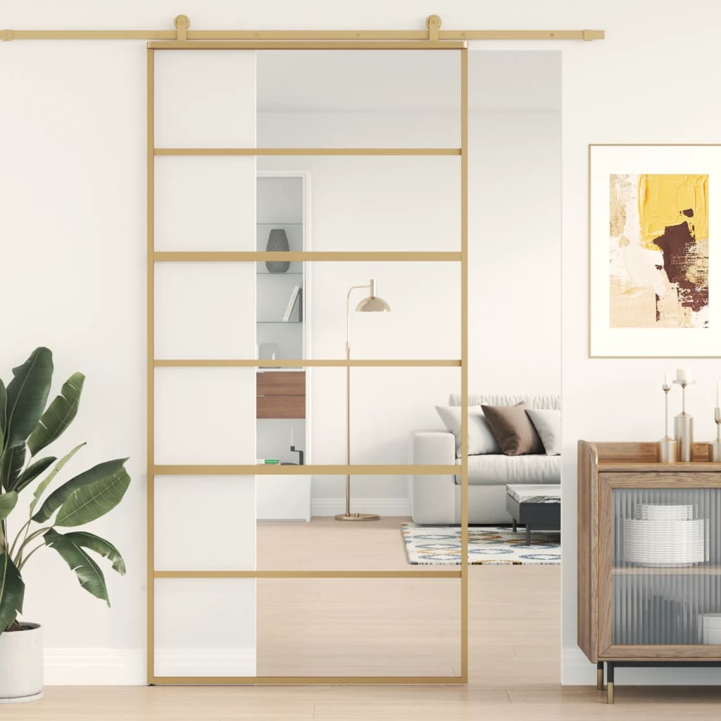 vidaXL Schiebetür Golden 102,5x205 cm ESG-Klarglas und Aluminium