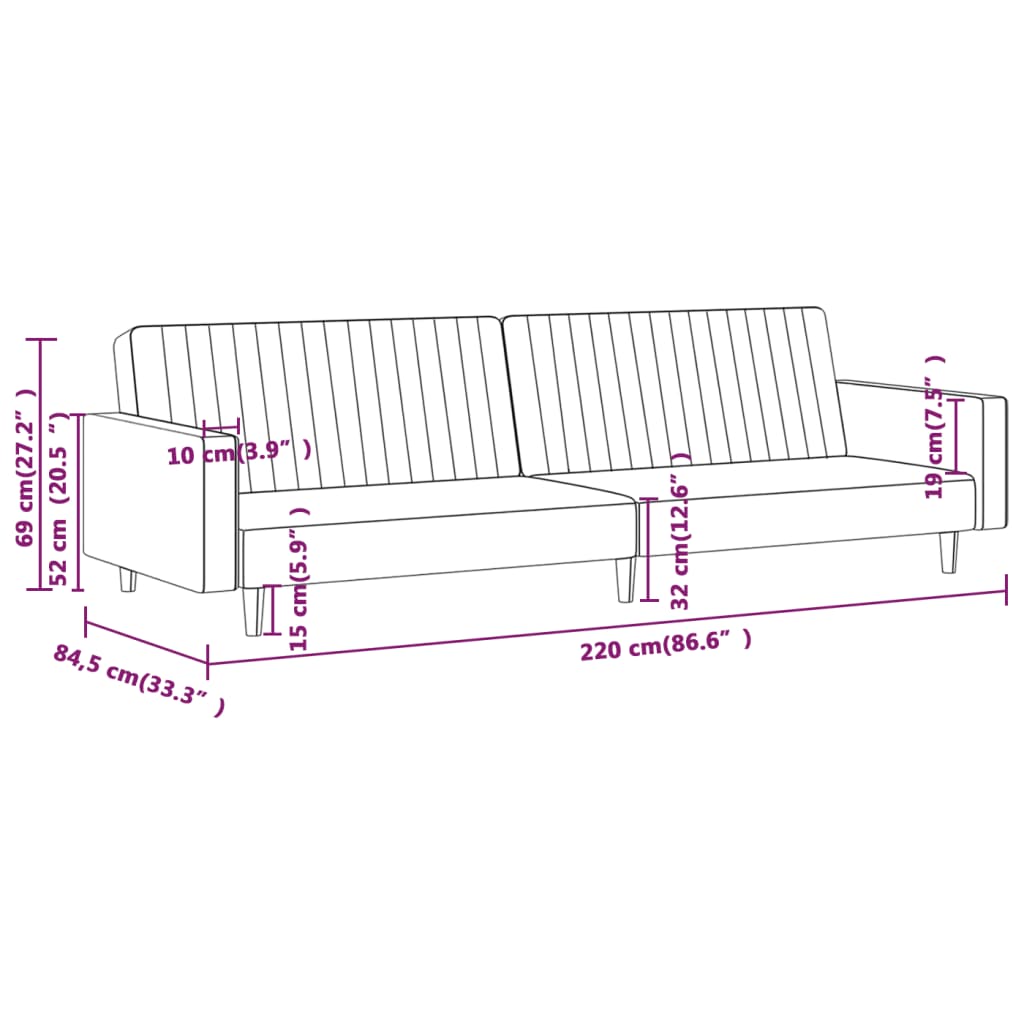 vidaXL Schlafsofa 2-Sitzer Schwarz Samt