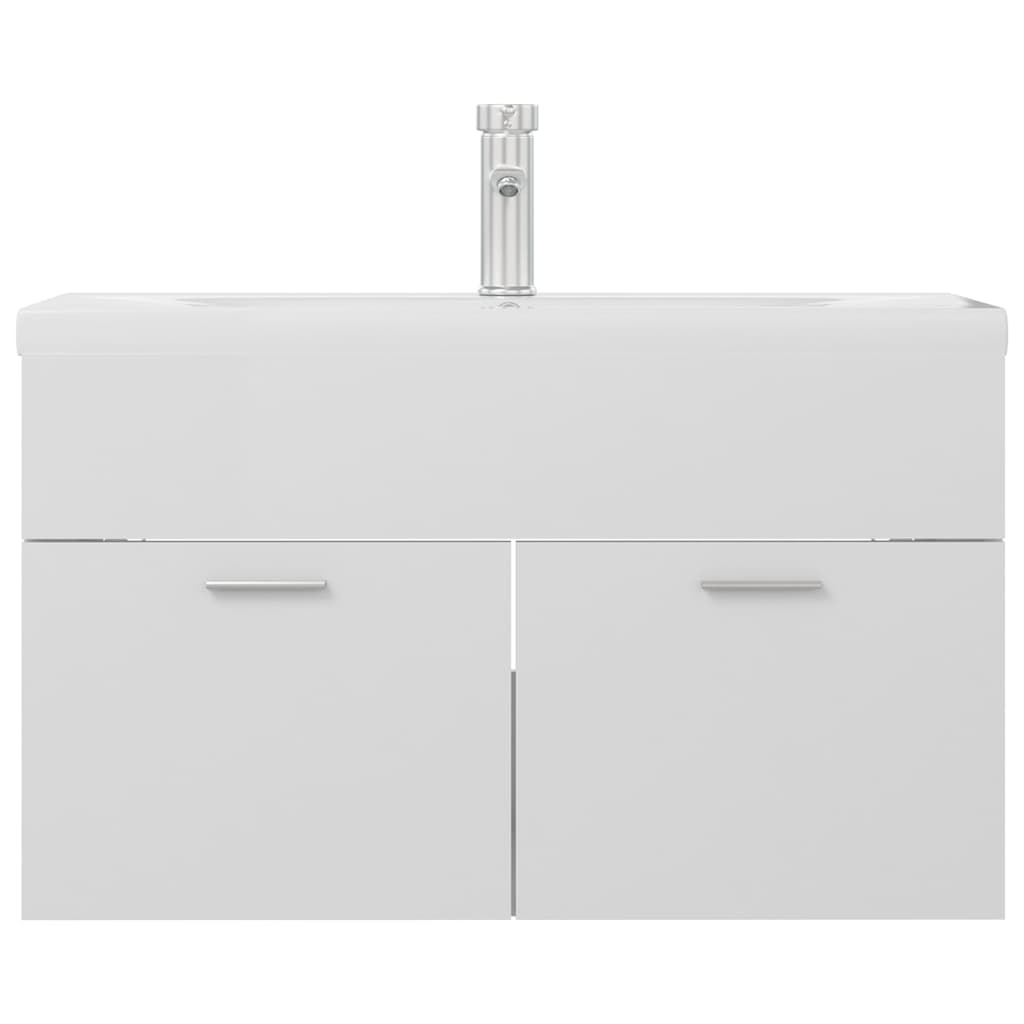 vidaXL Waschbeckenunterschrank mit Einbaubecken Hochglanz-Weiß