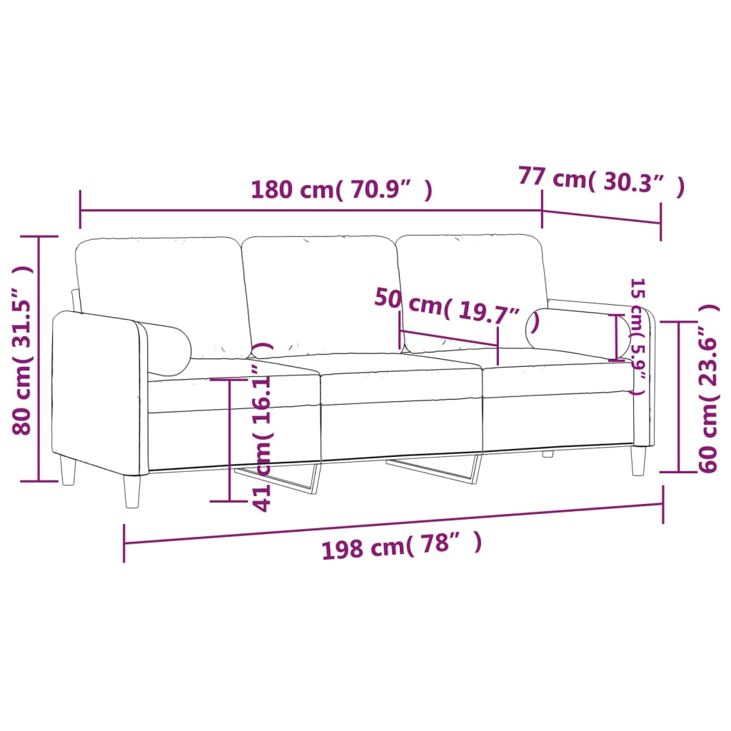 vidaXL 3-Sitzer-Sofa mit Zierkissen Gelb 180 cm Samt