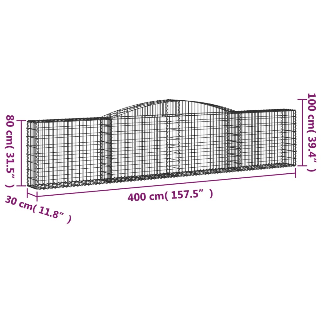 vidaXL Gabionen mit Hochbogen 5 Stk. 400x30x80/100cm Verzinktes Eisen