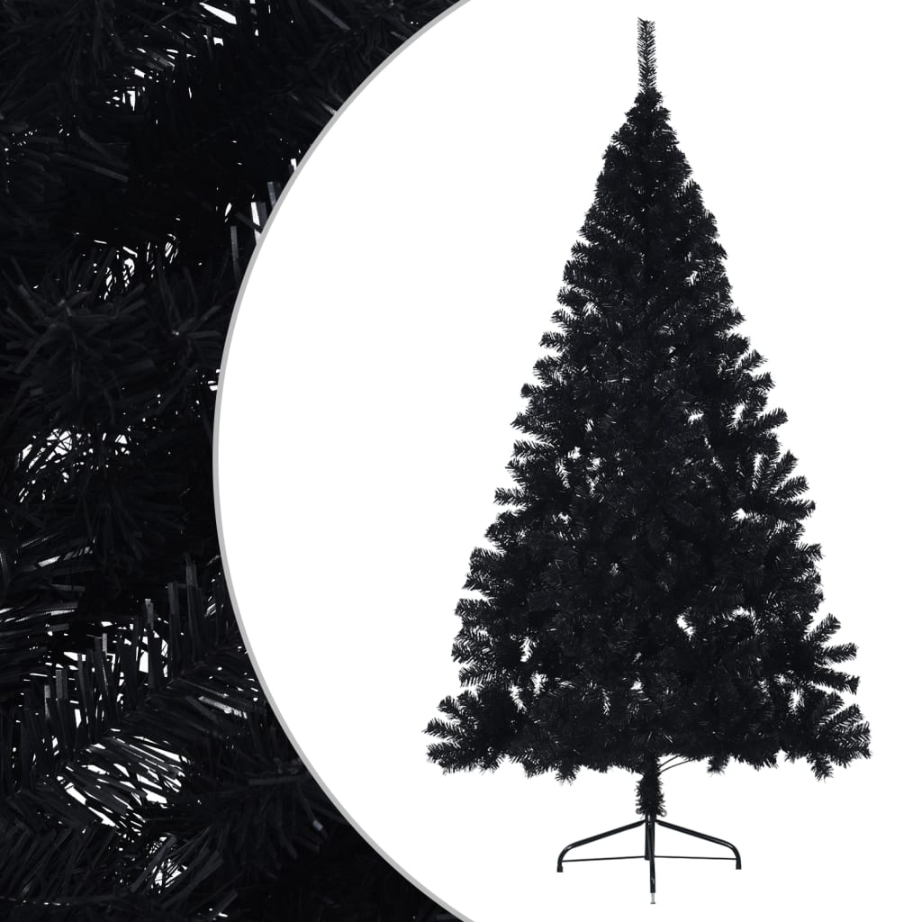 vidaXL Künstlicher Halb-Weihnachtsbaum mit Ständer Schwarz 210 cm PVC