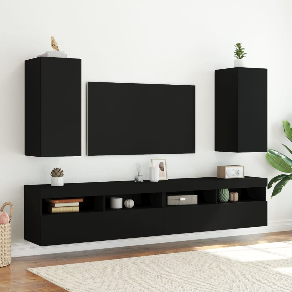 vidaXL TV-Wandschrank mit LED-Leuchten Schwarz 30,5x35x70 cm