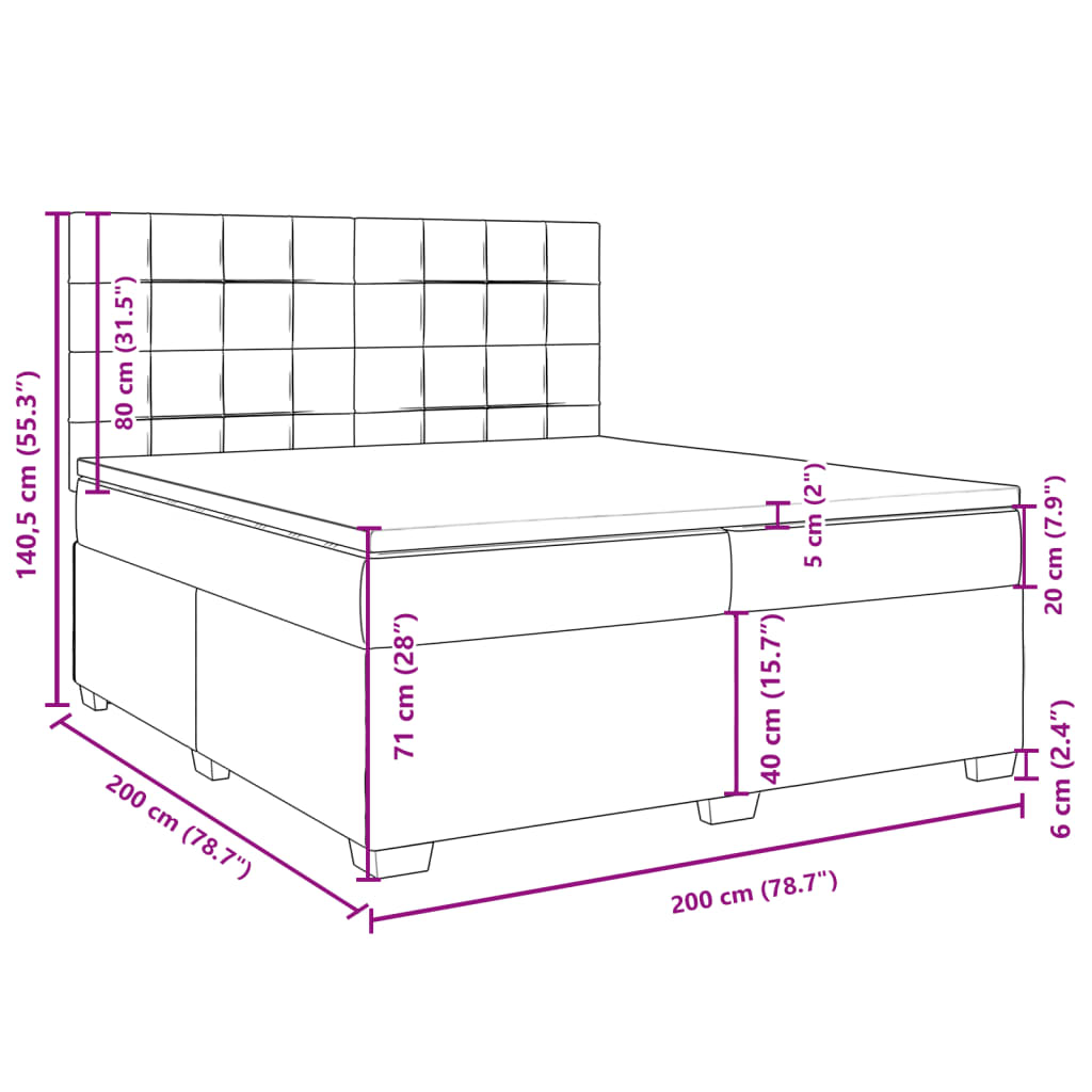 vidaXL Boxspringbett mit Matratze Dunkelgrau 200x200 cm Samt