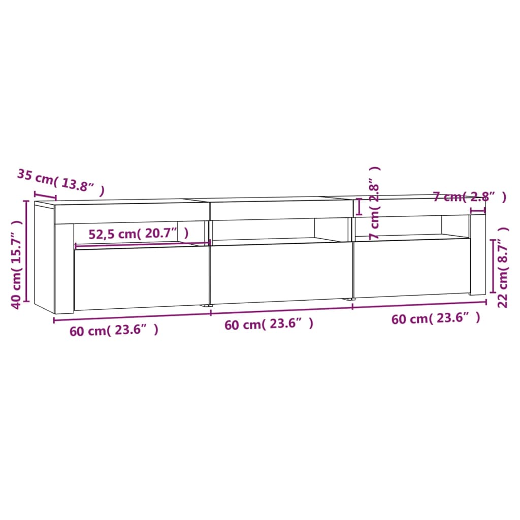 vidaXL TV-Schrank mit LED-Leuchten Grau Sonoma 180x35x40 cm