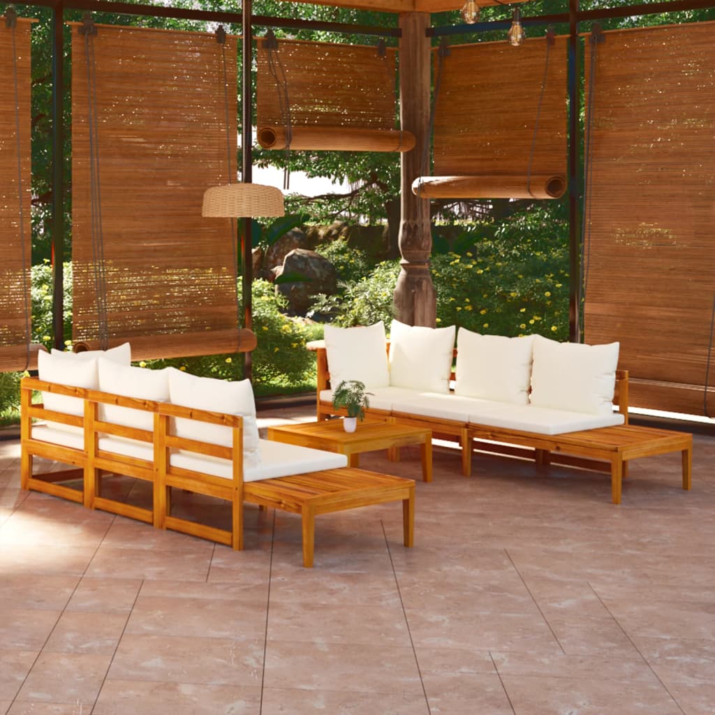 vidaXL 5-tlg. Garten-Lounge-Set mit Cremeweißen Kissen Akazienholz