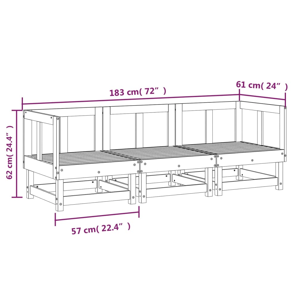 vidaXL 3-tlg. Garten-Lounge-Set Massivholz Kiefer