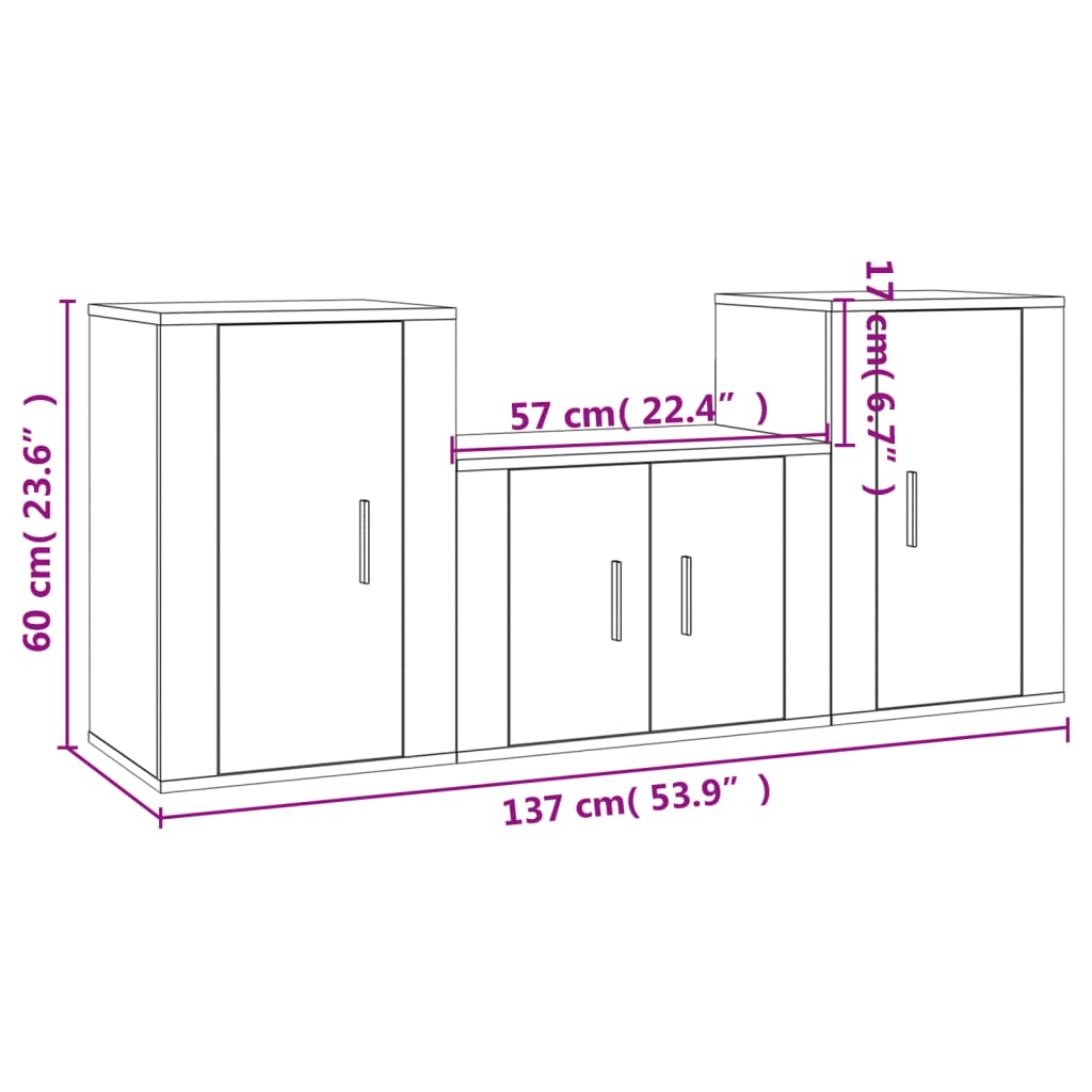 vidaXL 3-tlg. TV-Schrank-Set Hochglanz-Weiß Holzwerkstoff