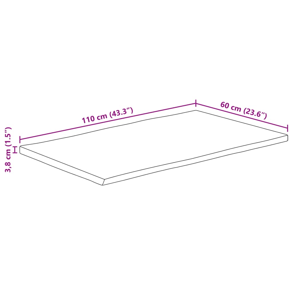 vidaXL Tischplatte 110x60x3,8cm Rechteckig Massivholz Akazie Baumkante