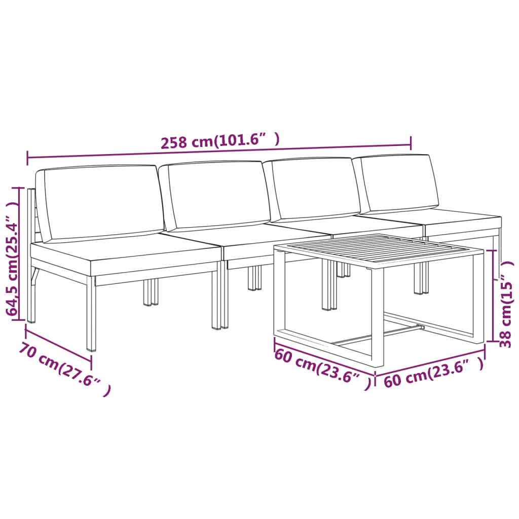 vidaXL 5-tlg. Garten-Lounge-Set mit Kissen Aluminium Anthrazit