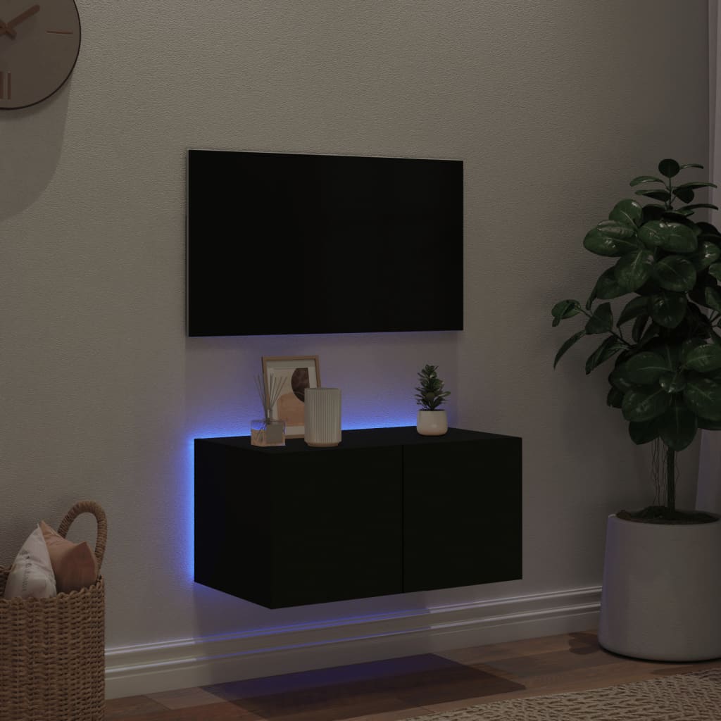 vidaXL TV-Wandschrank mit LED-Leuchten Schwarz 60x35x31 cm