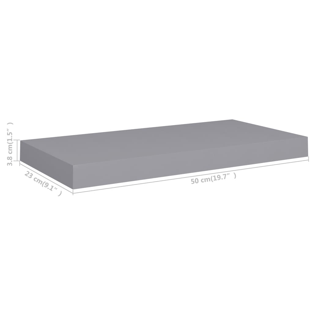 vidaXL Schweberegale 2 Stk. Grau 50x23x3,8 cm MDF