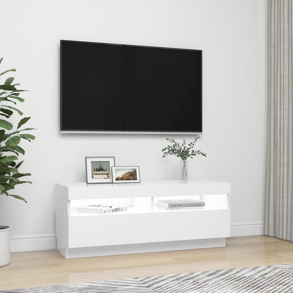 vidaXL TV-Schrank mit LED-Leuchten Weiß 100x35x40 cm