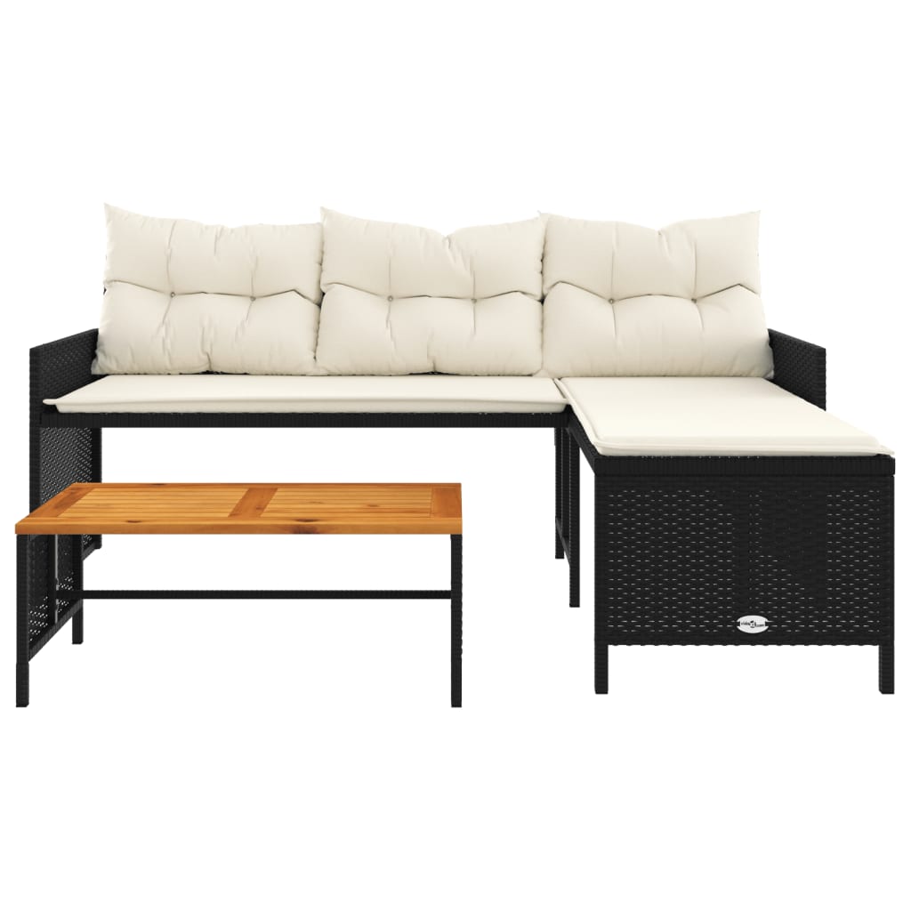 vidaXL Gartensofa in L-Form mit Tisch und Kissen Schwarz Poly Rattan