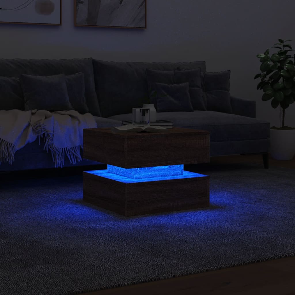 vidaXL Couchtisch mit LED-Leuchten Braun Eichen-Optik 50x50x40 cm