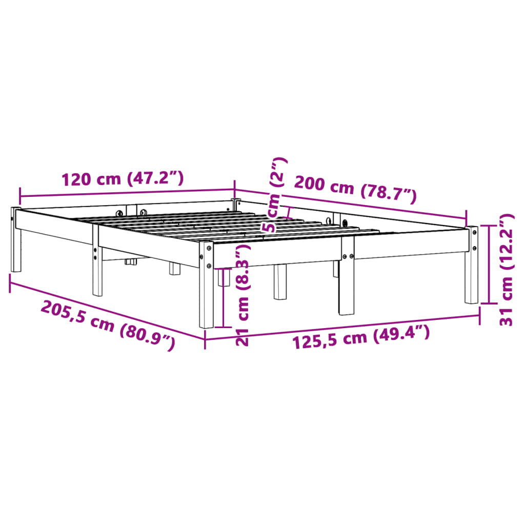 vidaXL Massivholzbett ohne Matratze Wachsbraun 120x200 cm Kiefernholz