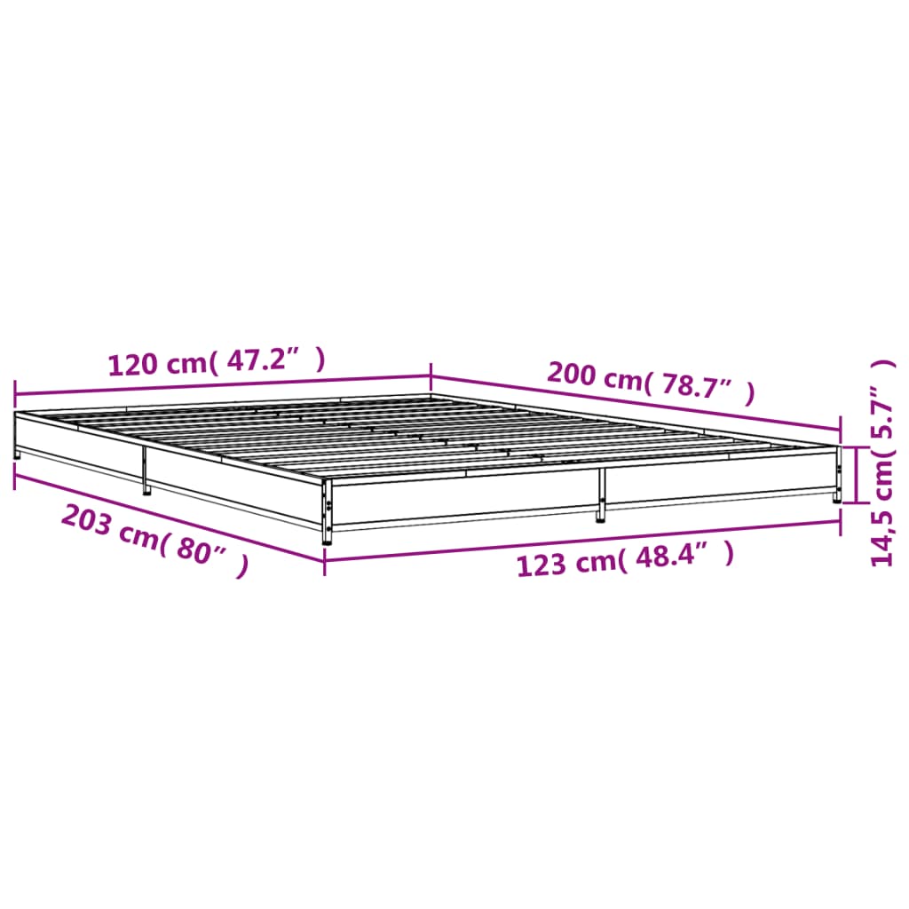 vidaXL Bettgestell Räuchereiche 120x200 cm Holzwerkstoff und Metall