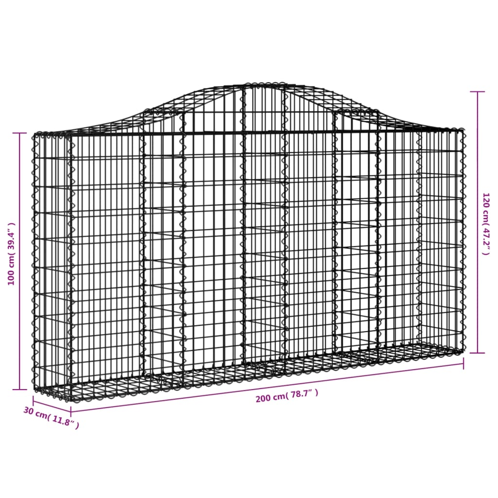 vidaXL Gabionen mit Hochbogen 9 Stk. 200x30x100/120cm Verzinktes Eisen