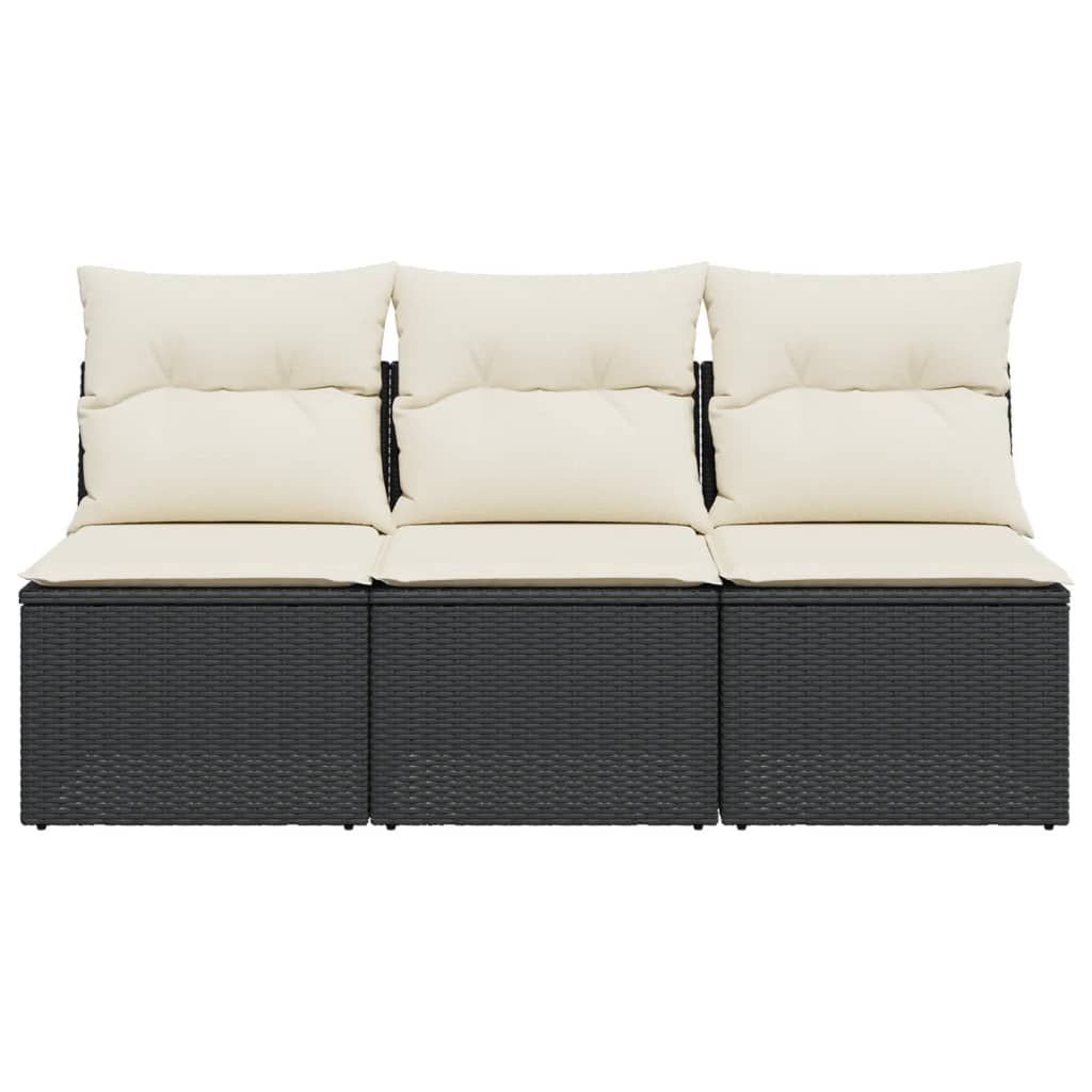 vidaXL Gartensofa mit Kissen 3-Sitzer Schwarz Poly Rattan