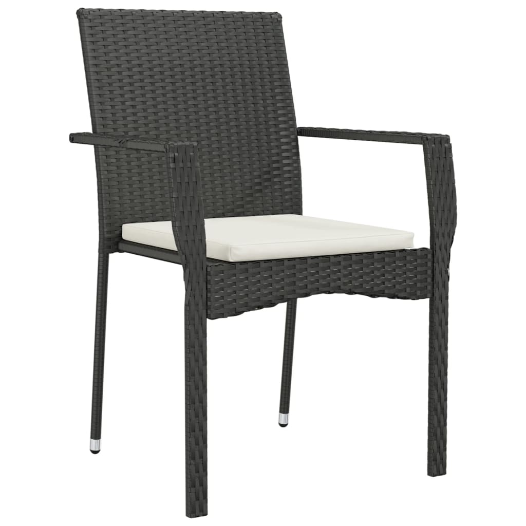 vidaXL 7-tlg. Garten-Essgruppe mit Kissen Schwarz Poly Rattan