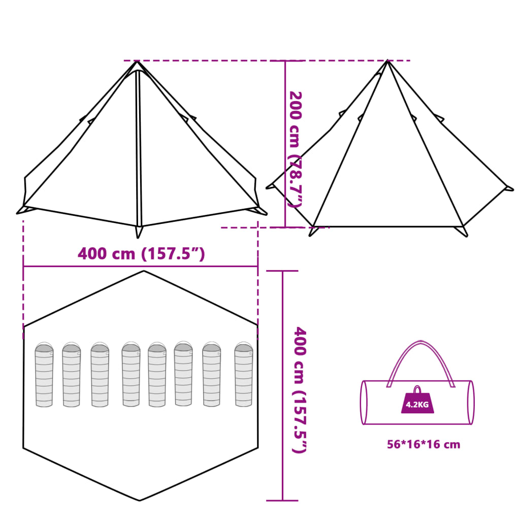 vidaXL Tipi-Familienzelt 8 Personen Blau Wasserdicht