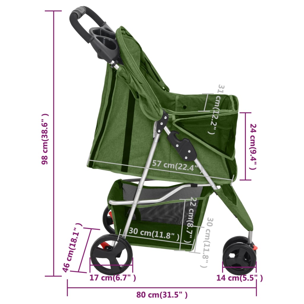 vidaXL Hundewagen Faltbar Grün 80x46x98 cm Oxford-Gewebe