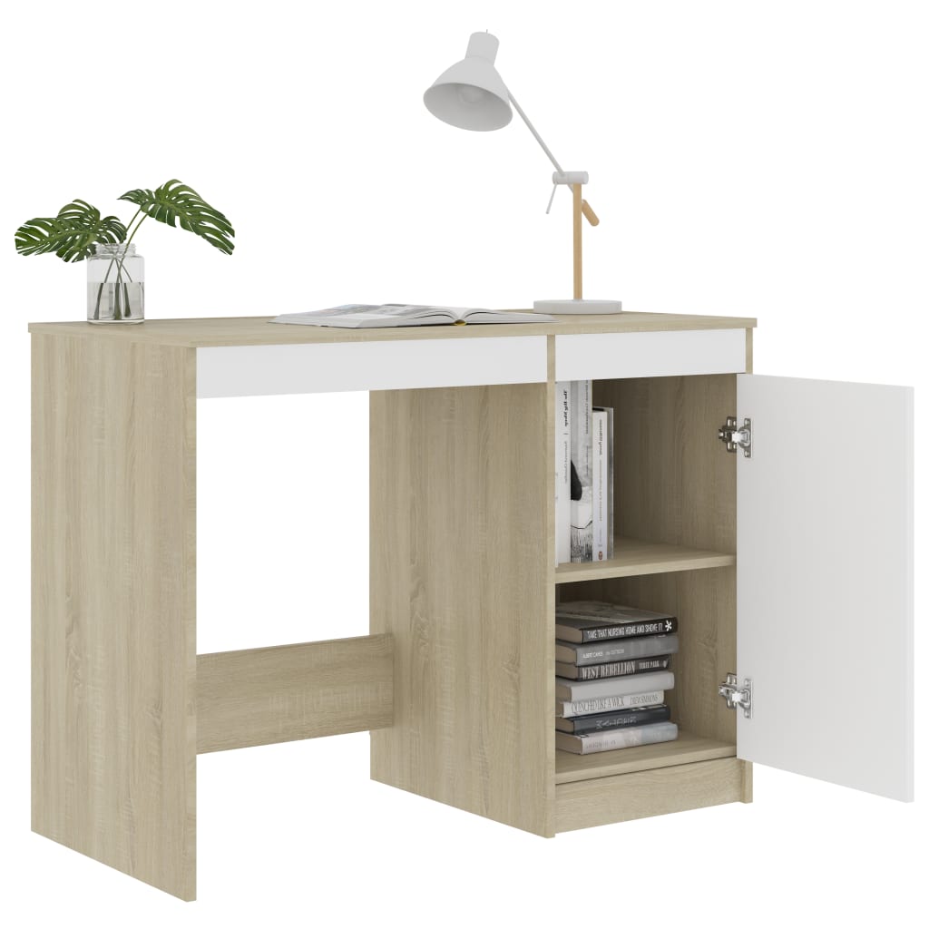 vidaXL Schreibtisch Weiß Sonoma-Eiche 100x50x76 cm Holzwerkstoff