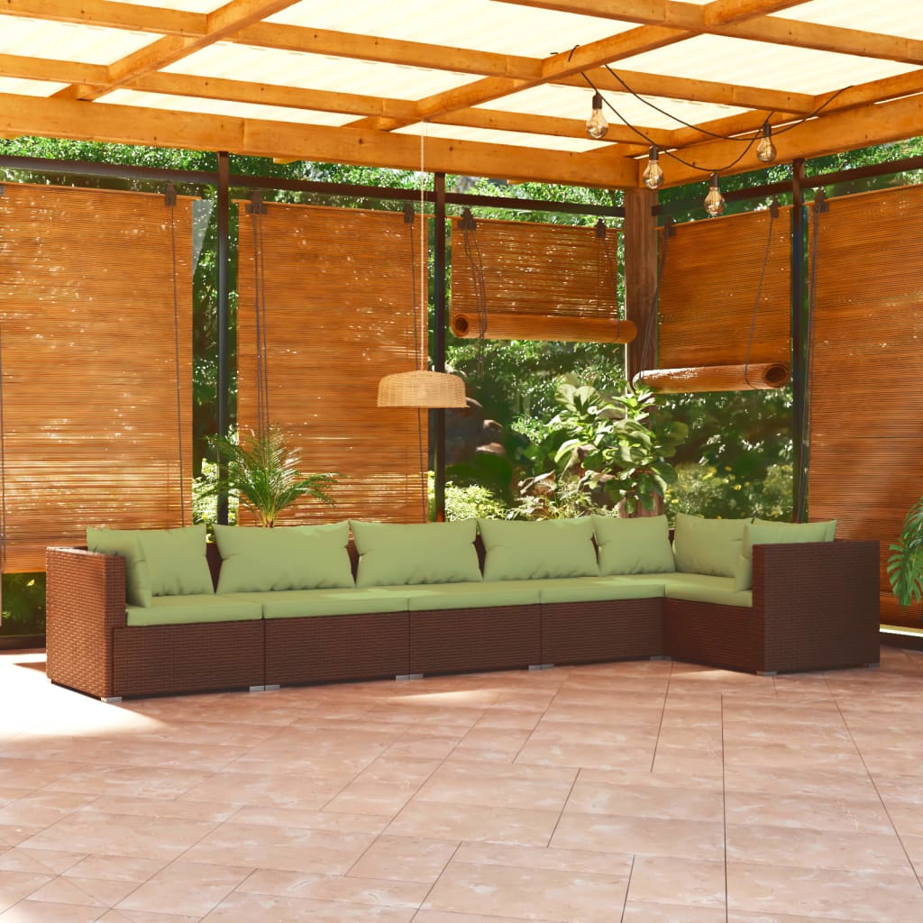 vidaXL 6-tlg. Garten-Lounge-Set mit Auflagen Poly Rattan Braun