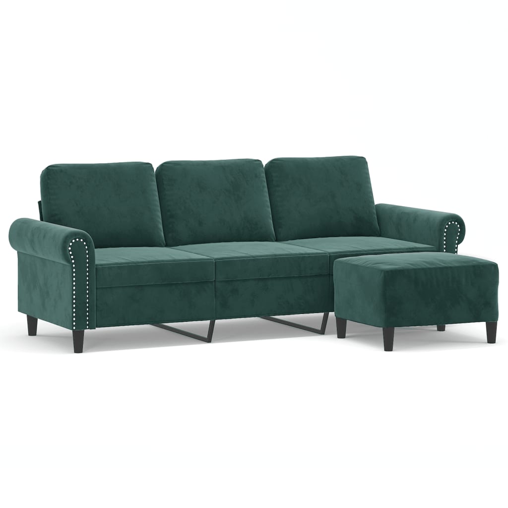 vidaXL 3-Sitzer-Sofa mit Hocker Dunkelgrün 180 cm Samt