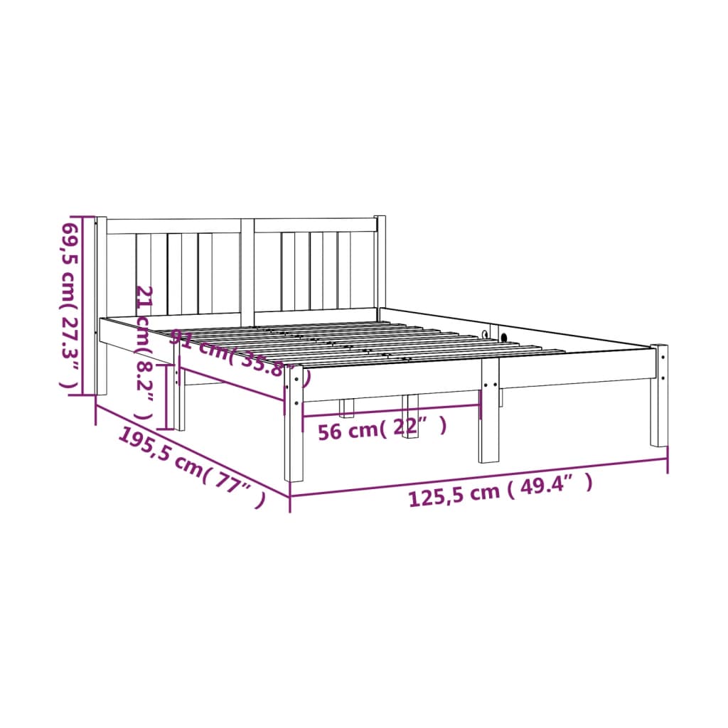 vidaXL Massivholzbett Grau 120x190 cm