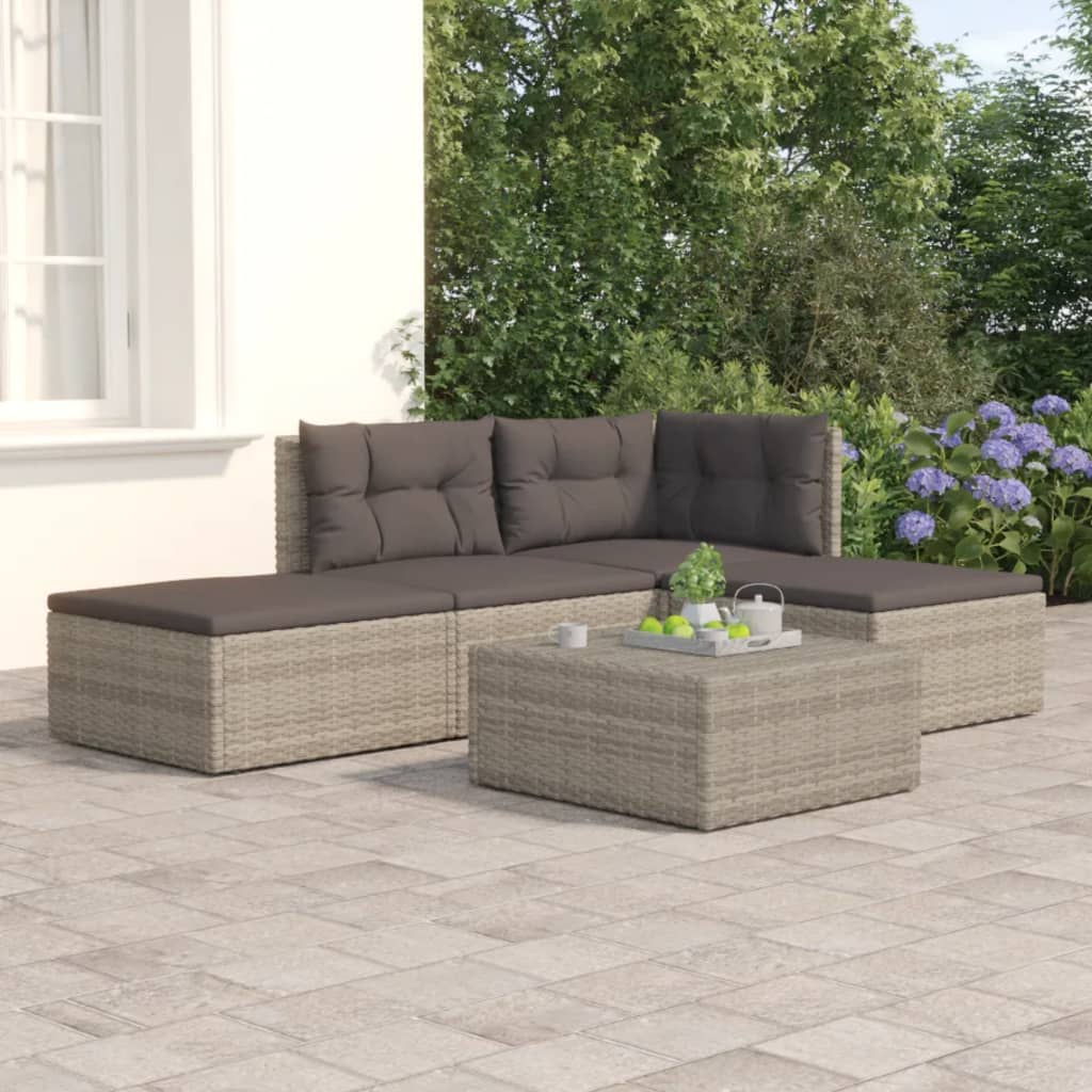 vidaXL 4-tlg. Garten-Lounge-Set mit Kissen Grau Poly Rattan