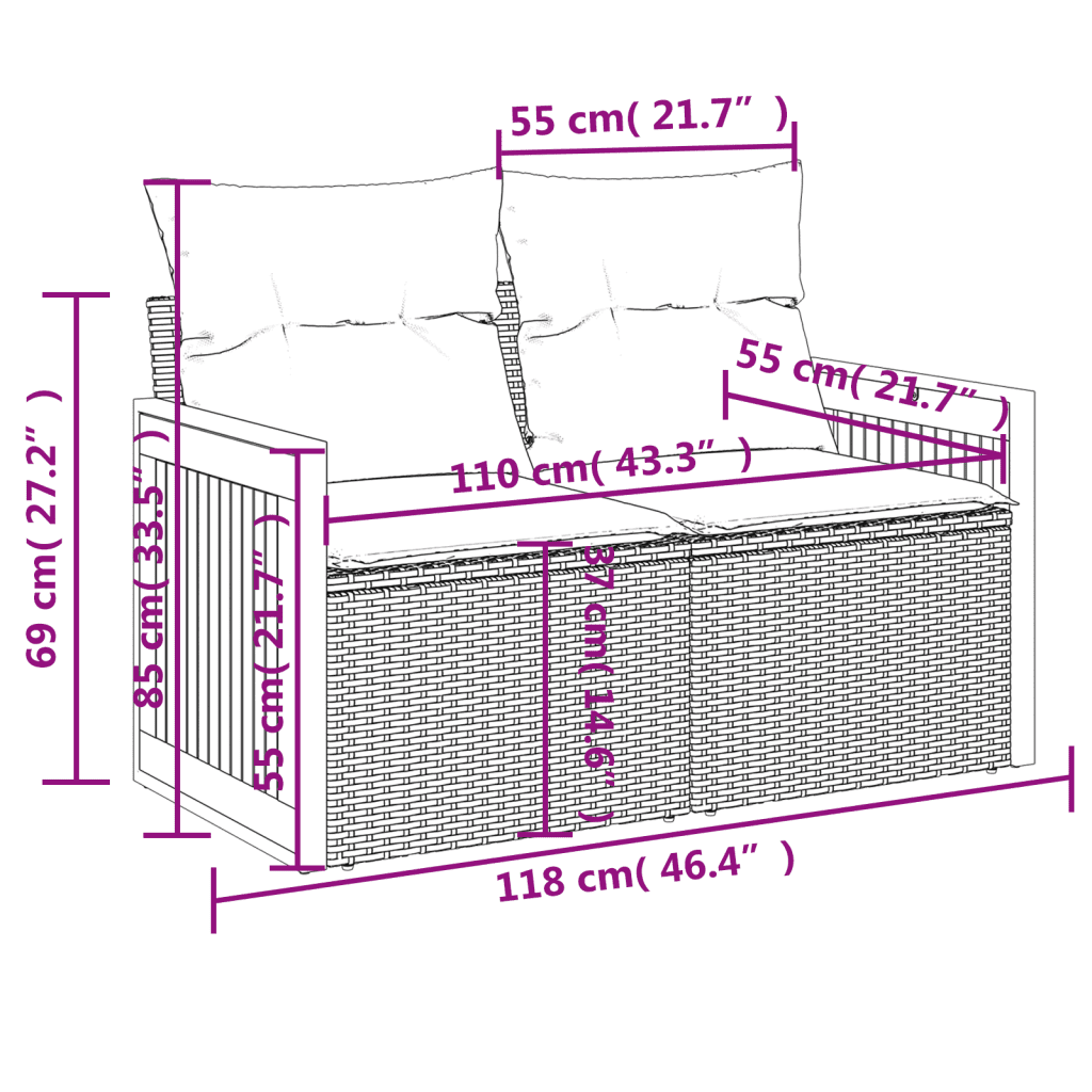 vidaXL 4-tlg. Garten-Sofagarnitur mit Kissen Schwarz Poly Rattan