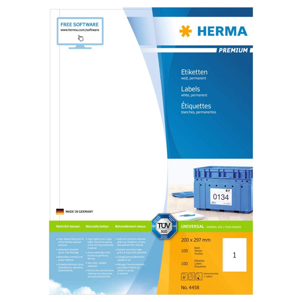 HERMA Etiketten PREMIUM Permanent Haftend A4 200x297 mm 100 Blätter
