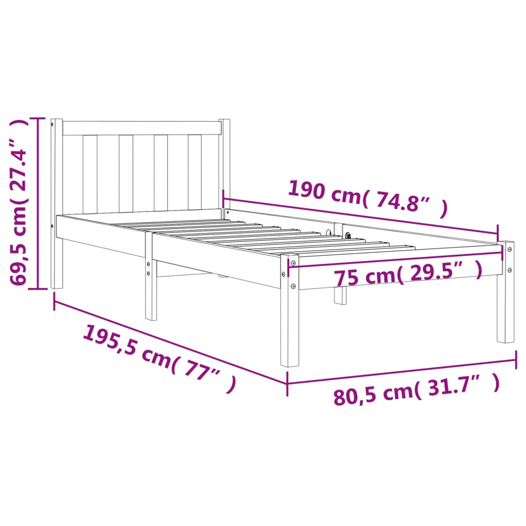 vidaXL Massivholzbett ohne Matratze Wachsbraun 75x190 cm Kiefernholz