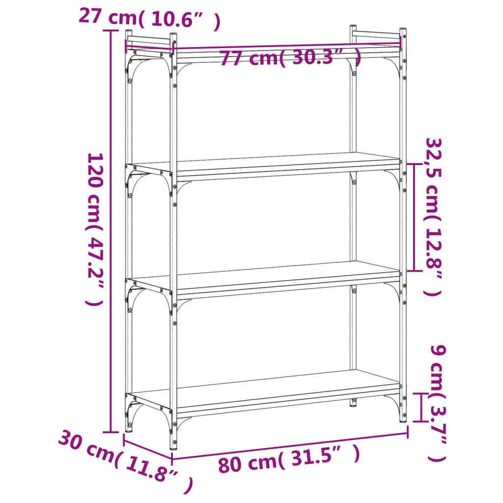 vidaXL Bücherregal 4 Böden Schwarz 80x30x120 cm Holzwerkstoff