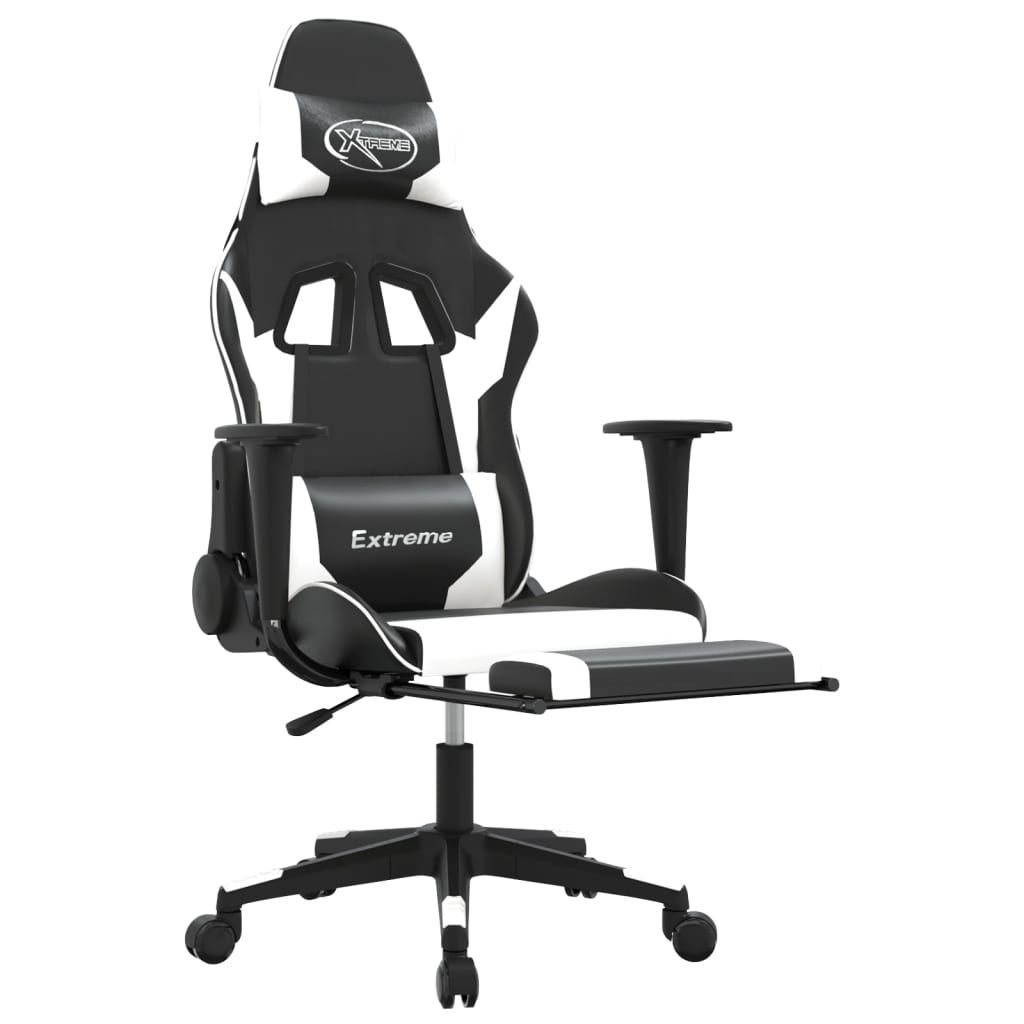 vidaXL Gaming-Stuhl mit Fußstütze Schwarz und Weiß Kunstleder