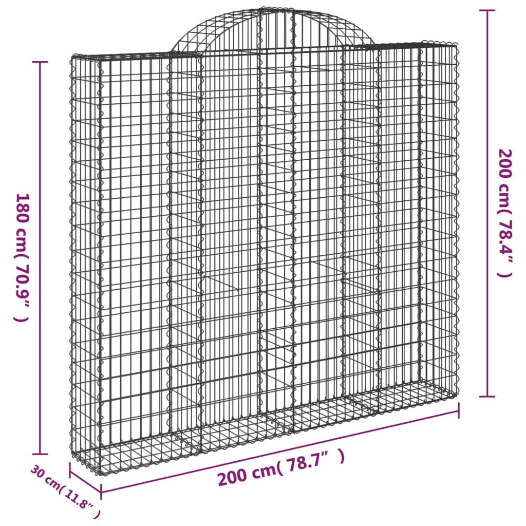 vidaXL Gabionen mit Hochbogen 7 Stk. 200x30x180/200cm Verzinktes Eisen