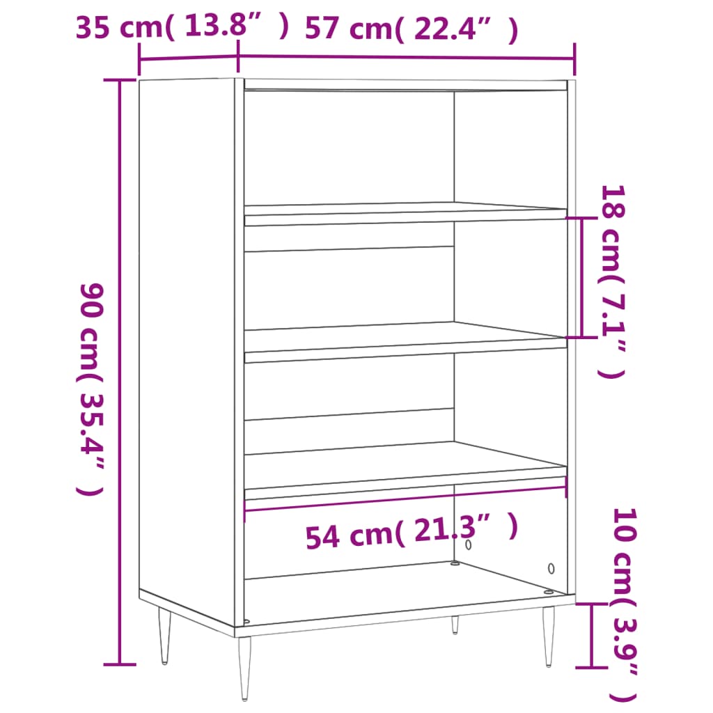 vidaXL Highboard Räuchereiche 57x35x90 cm Holzwerkstoff