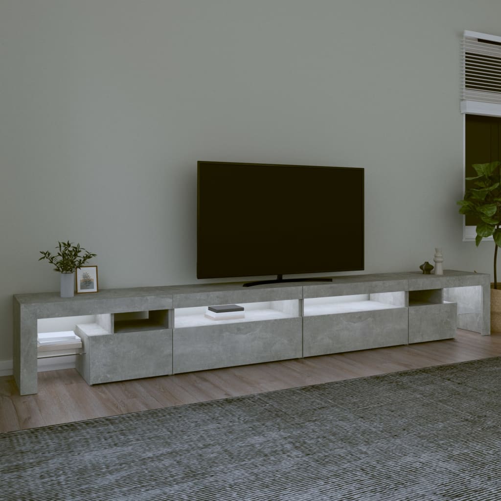 vidaXL TV-Schrank mit LED-Leuchten Betongrau 290x36,5x40 cm
