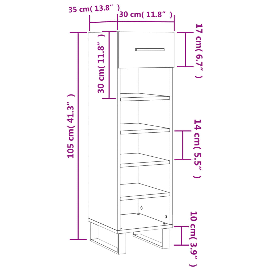 vidaXL Schuhschrank Weiß 30x35x105 cm Holzwerkstoff