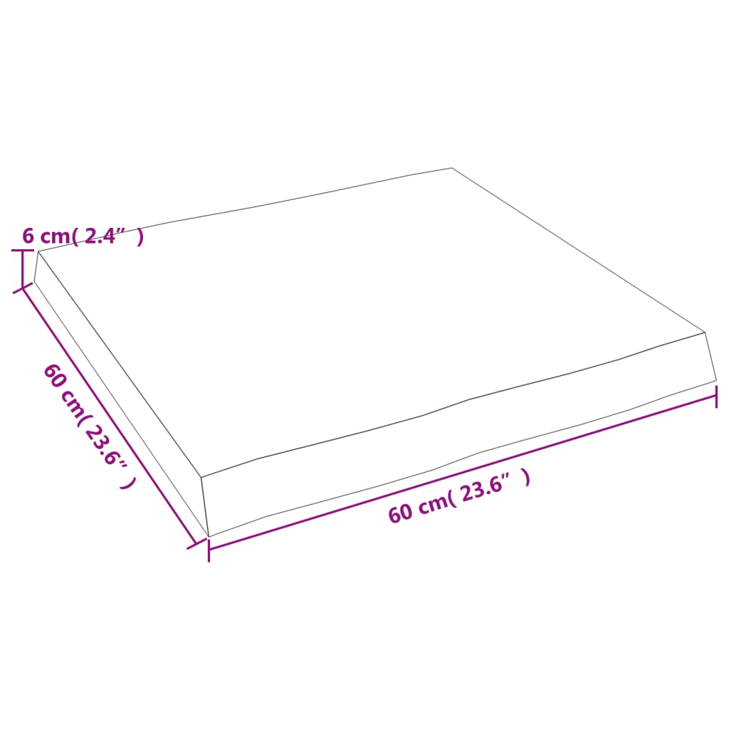 vidaXL Tischplatte 60x60x(2-6) cm Massivholz Behandelt Baumkante