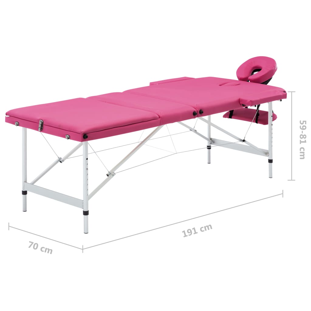 vidaXL Massageliege Klappbar 3-Zonen mit Aluminiumgestell Rosa