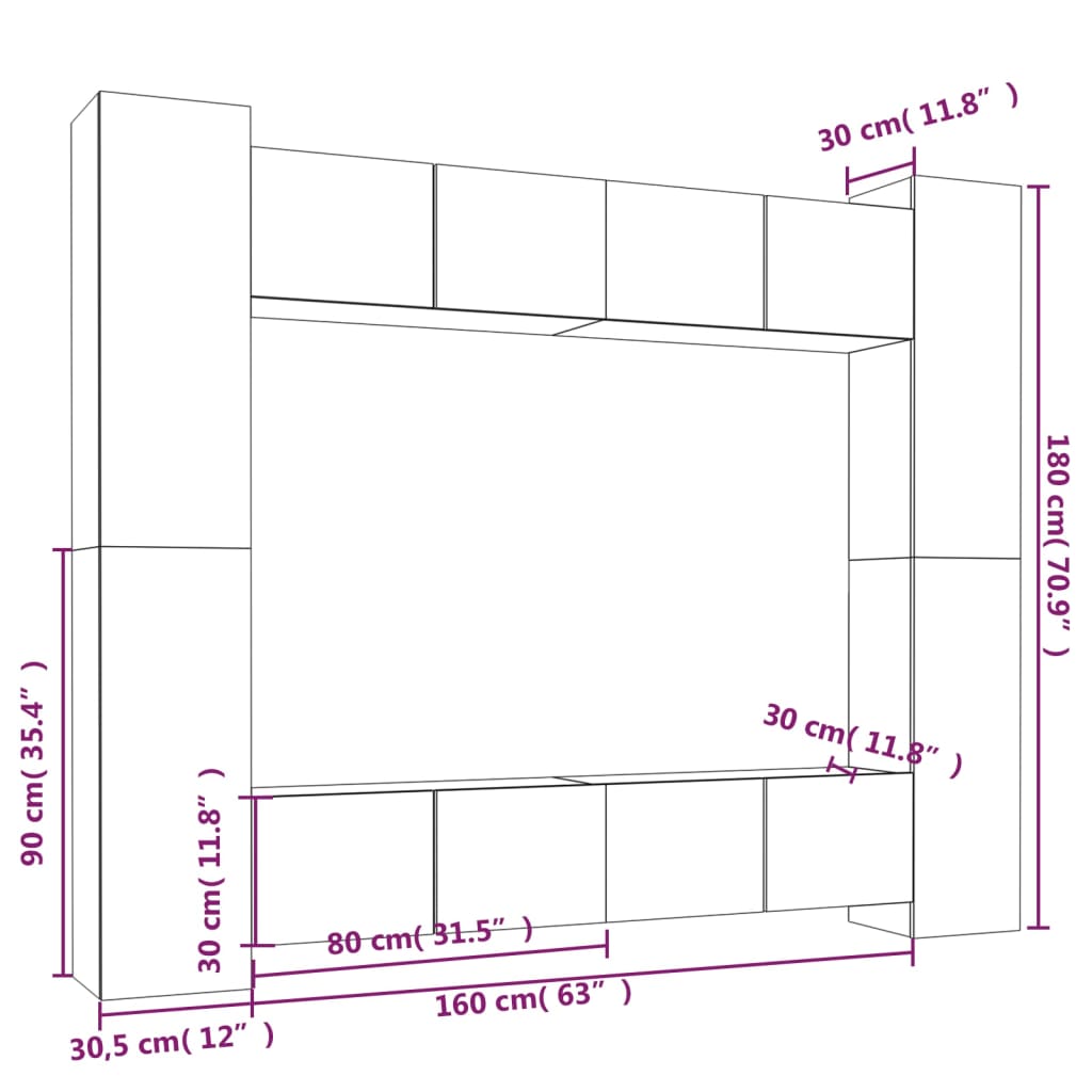 vidaXL 8-tlg. TV-Schrank-Set Betongrau Holzwerkstoff