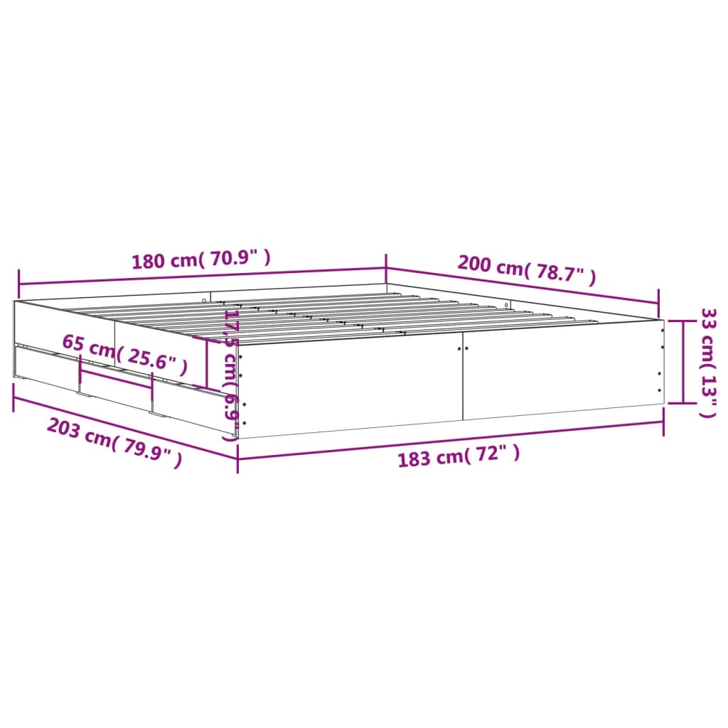 vidaXL Bettgestell mit Schubladen Sonoma-Eiche 180x200cm Holzwerkstoff