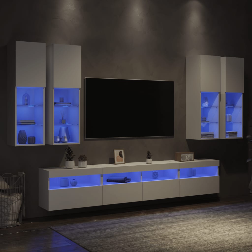 vidaXL 7-tlg. TV-Wohnwand mit LED-Leuchten Weiß