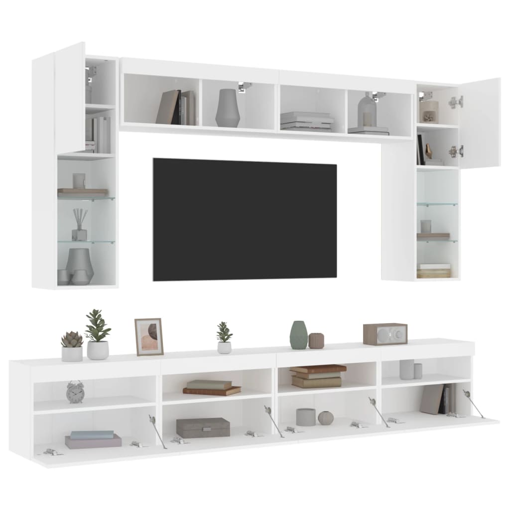 vidaXL 8-tlg. TV-Wohnwand mit LED-Leuchten Weiß