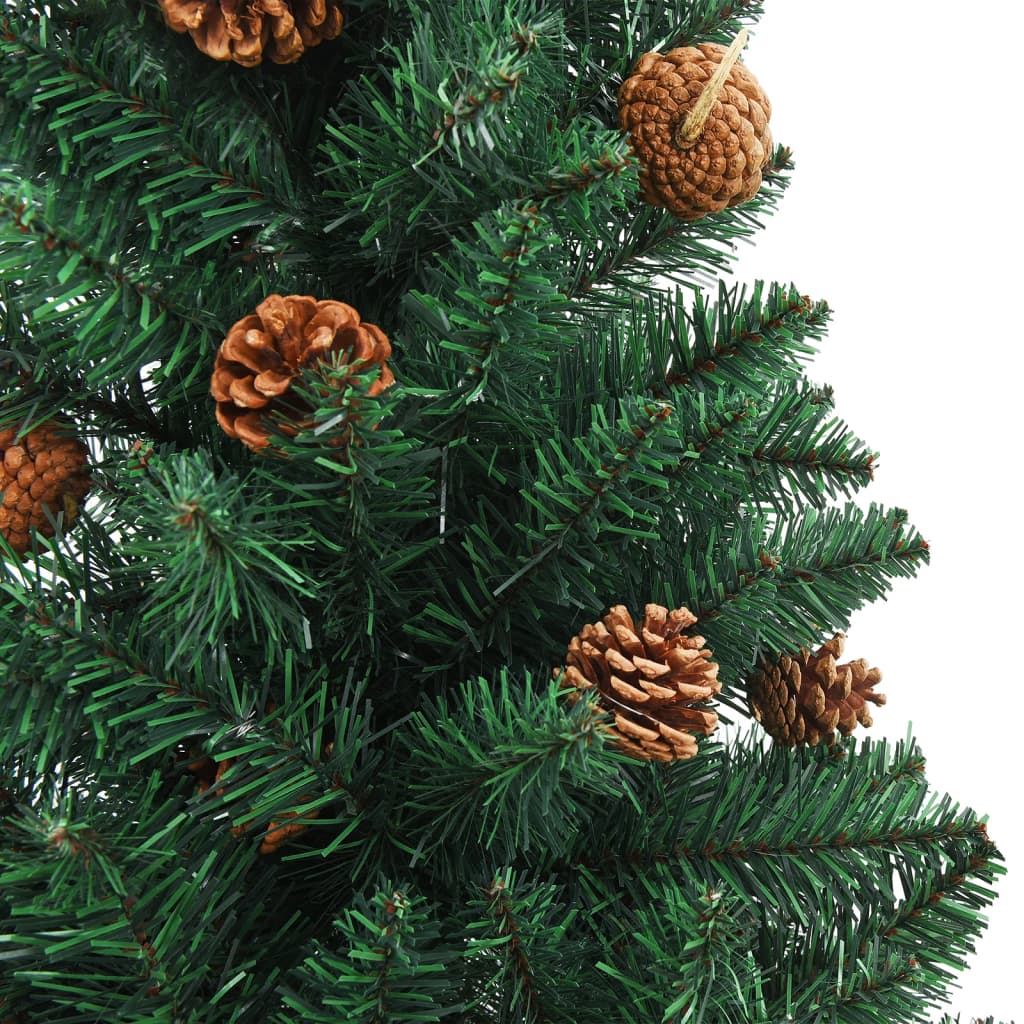 vidaXL Weihnachtsbaum Schlank mit Beleuchtung & Zapfen Echtholz 210 cm